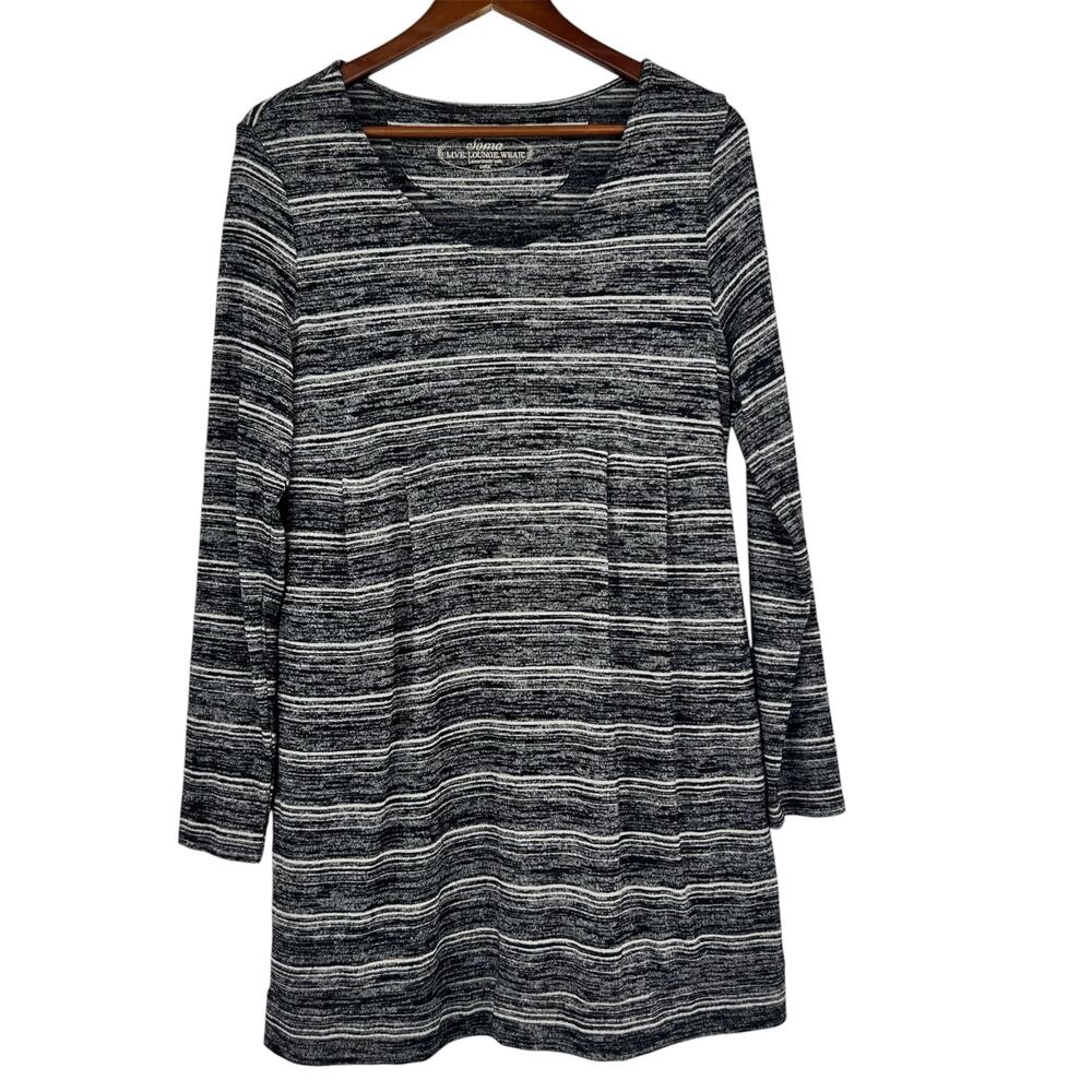 Soma live lounge wear gray striped scoop neck pullover dress soft size large